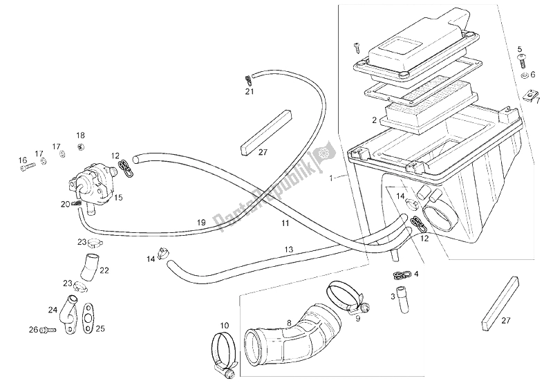 All parts for the Filter Holder of the Derbi Mulhacen 125 4T E3 2007