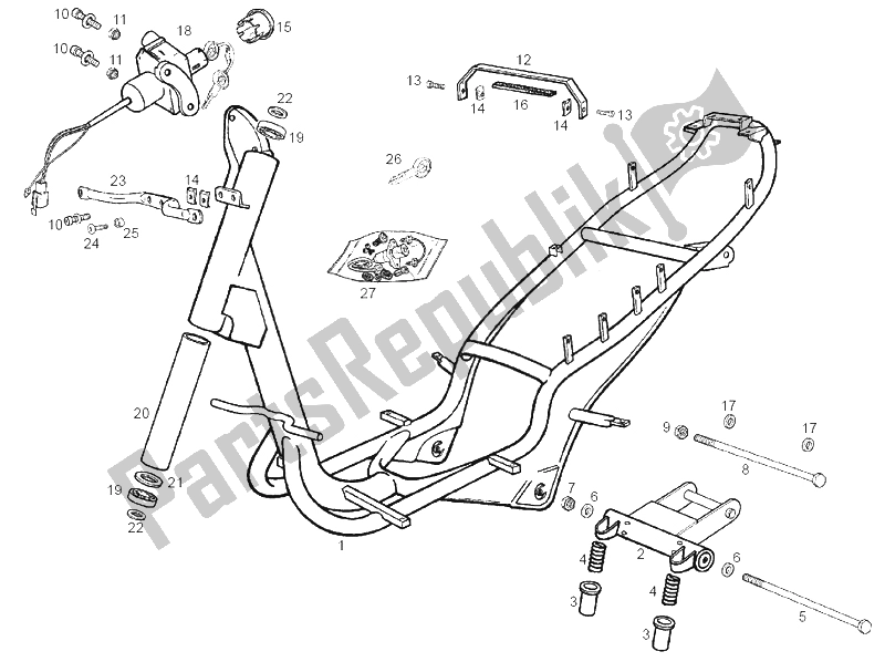 All parts for the Central Stand of the Derbi Atlantis Red Bullet E2 50 2003