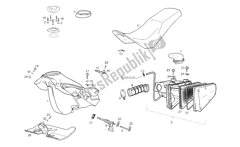 Toutes les pièces pour le Réservoir - Boîte à Air du Derbi Senda 125 R Baja 4T E3 2010