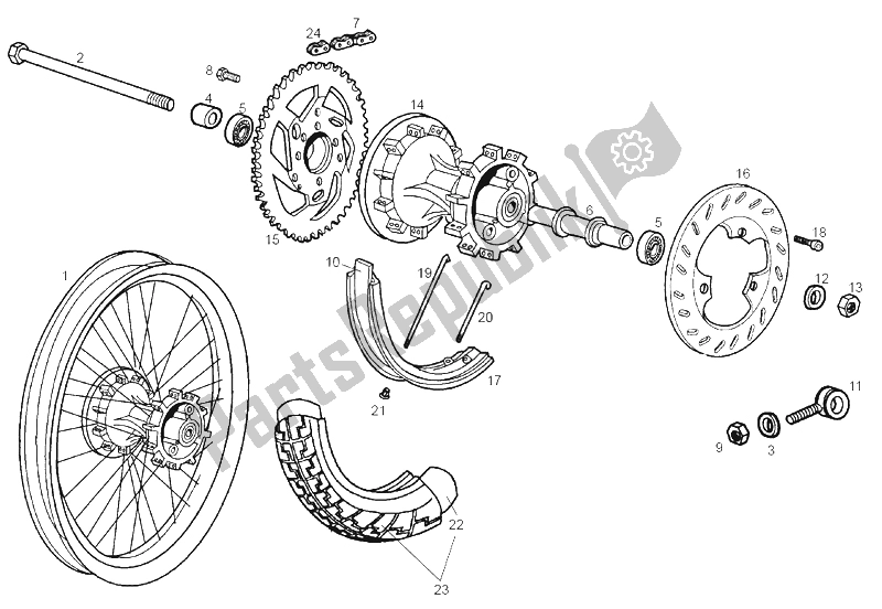 All parts for the Rear Wheel of the Derbi Senda 50 SM X Race E2 3 Edicion 2007