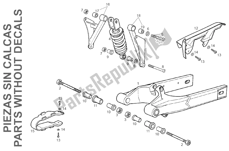 Tutte le parti per il Forcellone - Ammortizzatore del Derbi GP1 50 CC Race E2 2 VER 2005