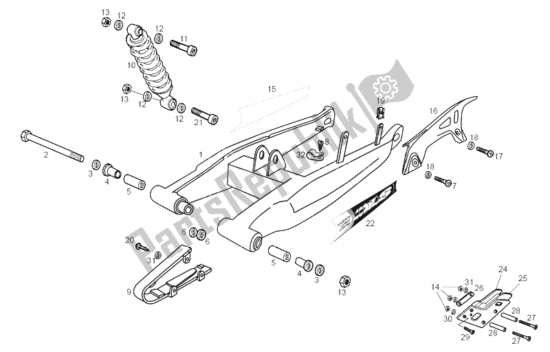 All parts for the Swing Arm - Shock Absorber of the Derbi Senda 50 R X Trem 2A Edicion 2003