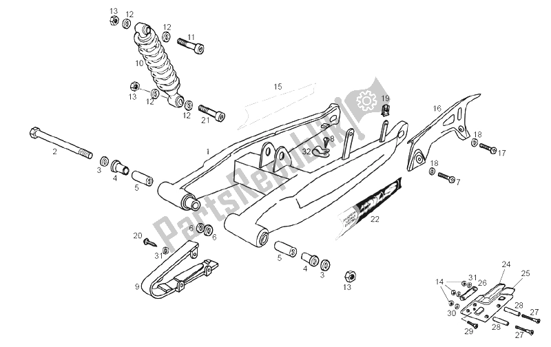 All parts for the Swing Arm - Shock Absorber of the Derbi Senda 50 R X Trem 2A Edicion 2002