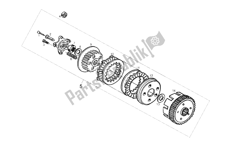 All parts for the Clutch (2) of the Derbi Senda 125 SM 4T Baja E3 2007