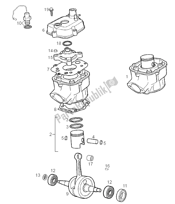 Toutes les pièces pour le Arbre D'entraînement - Cylindre - Piston du Derbi GPR 50 Replica Pesek E2 2007