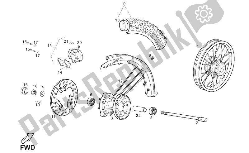 Toutes les pièces pour le Roue Avant du Derbi Senda 125 R Baja 4T E3 2010