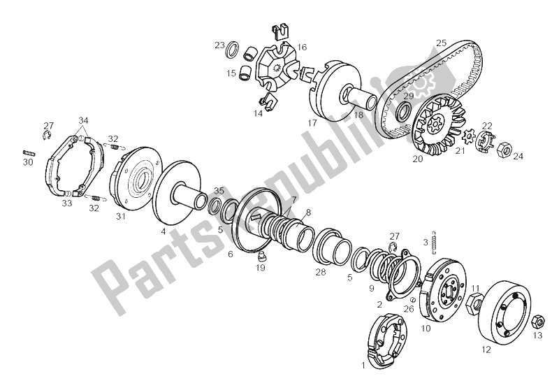 All parts for the Variator of the Derbi Variant Courier Benelux E1 50 2003