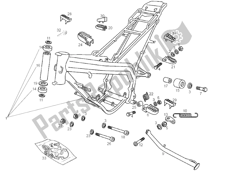 All parts for the Central Stand of the Derbi Senda 50 SM X Race E2 2A Edicion 2005