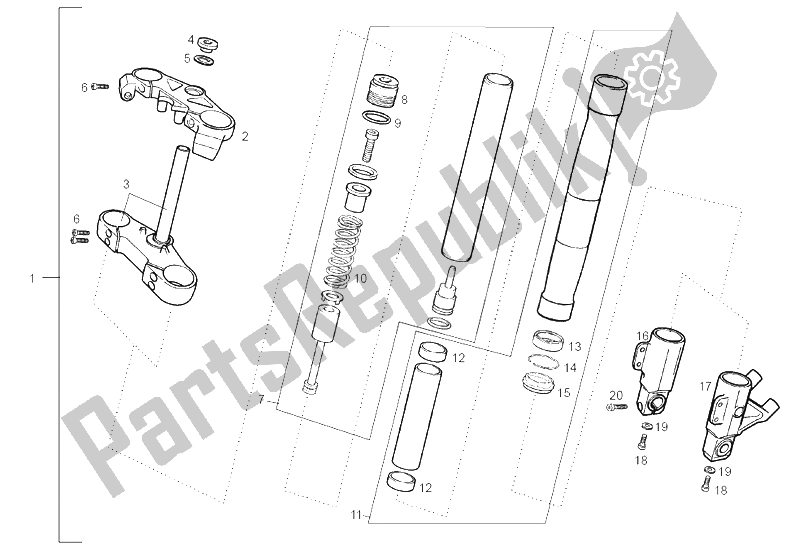 Toutes les pièces pour le Fourche Avant du Derbi GPR 50 Racing E2 2A Edicion 2004