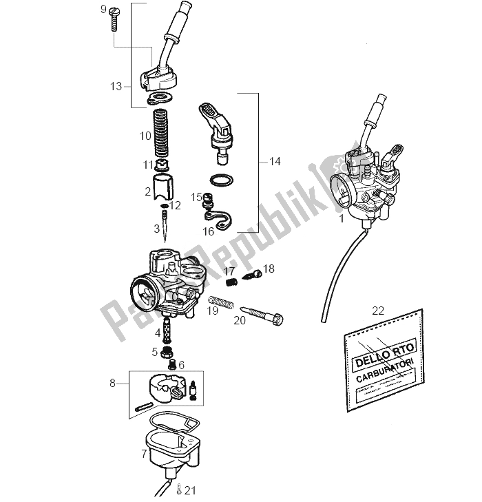 Todas las partes para Carburador de Derbi Senda 50 HYP DRD EVO E2 2008