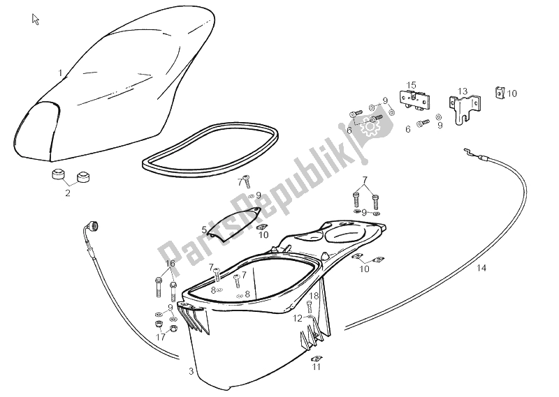 Alle onderdelen voor de Zadel - Helm Compartiment van de Derbi Atlantis O2 Piaggio 3A Edicion 50 2002