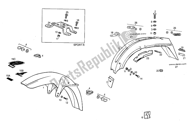 All parts for the Front Mudguard of the Derbi Variant Start Sport 50 1999