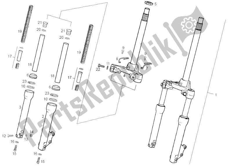 All parts for the Front Fork of the Derbi Atlantis 4T 50 CC E2 2007