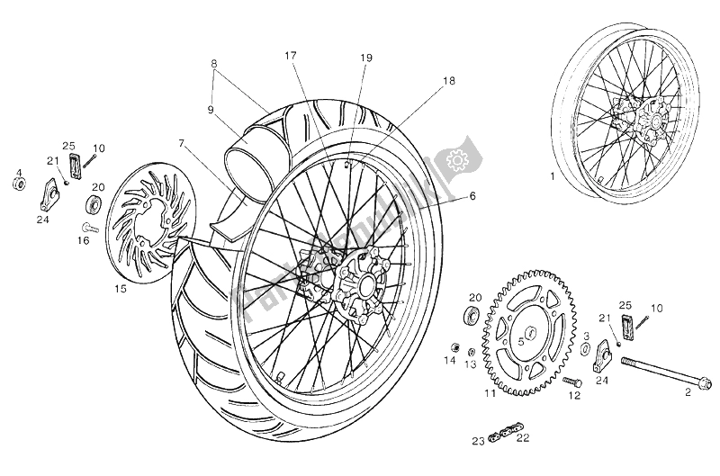 All parts for the Rear Wheel of the Derbi Senda 50 SM DRD PRO E2 2 VER 2005