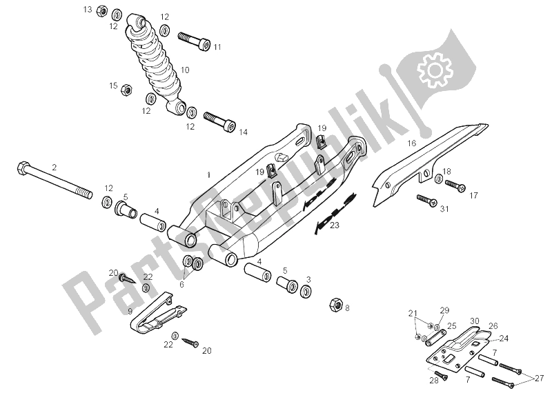 Toutes les pièces pour le Bras Oscillant - Amortisseur du Derbi Senda 50 SM Racer E1 2003