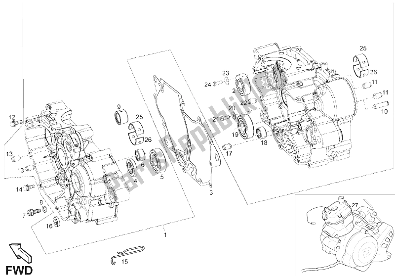 All parts for the Carters of the Derbi Terra E3 125 2007