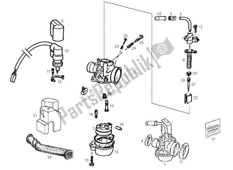 Todas las partes para Carburador de Derbi Atlantis TWO Chic E2 3A ED 50 2005