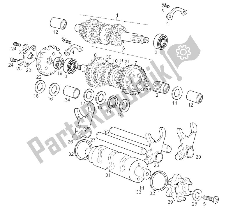 All parts for the Gearbox Rh Primary- Lh Final of the Derbi Senda 50 R Racer 2002