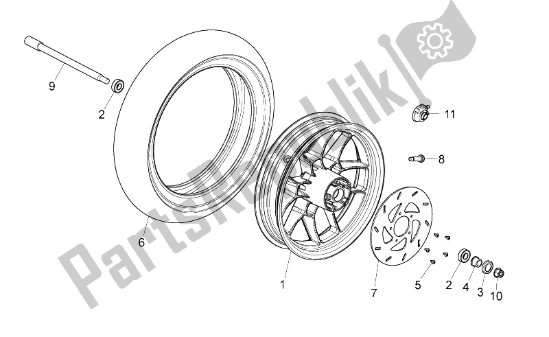 All parts for the Front Wheel of the Derbi Variant Sport 125 4T E3 2012