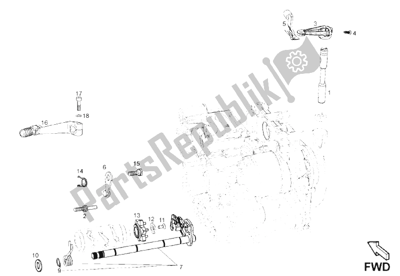 All parts for the Gear Box Selector of the Derbi Mulhacen 125 4T E3 2010