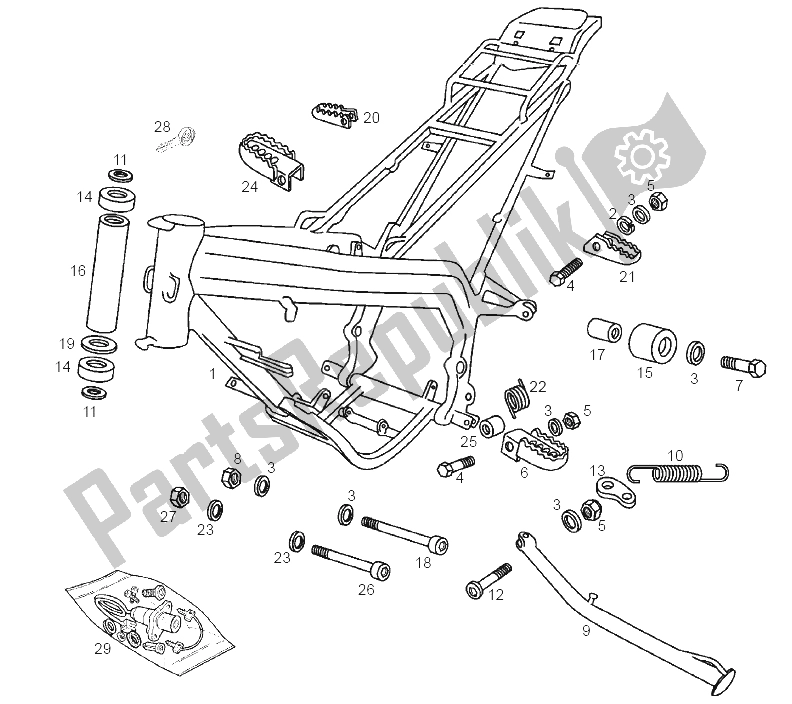 Todas las partes para Soporte Central de Derbi Senda 50 R X Race E2 2004