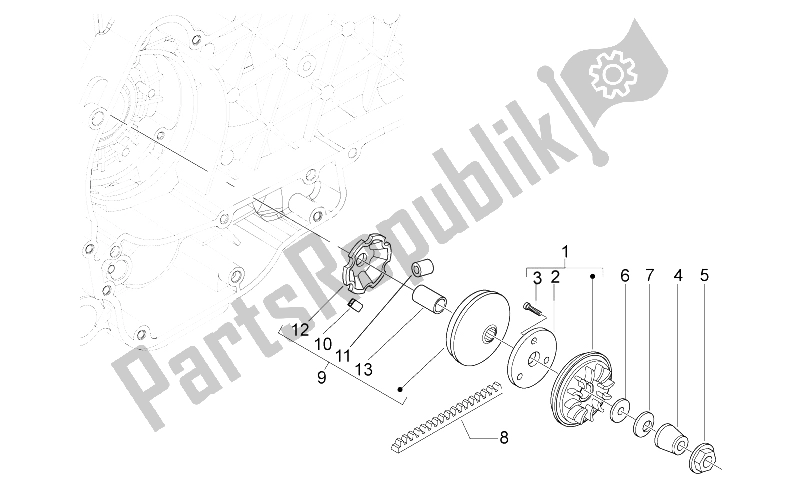 All parts for the Variator of the Derbi Variant Sport 125 4T E3 2012