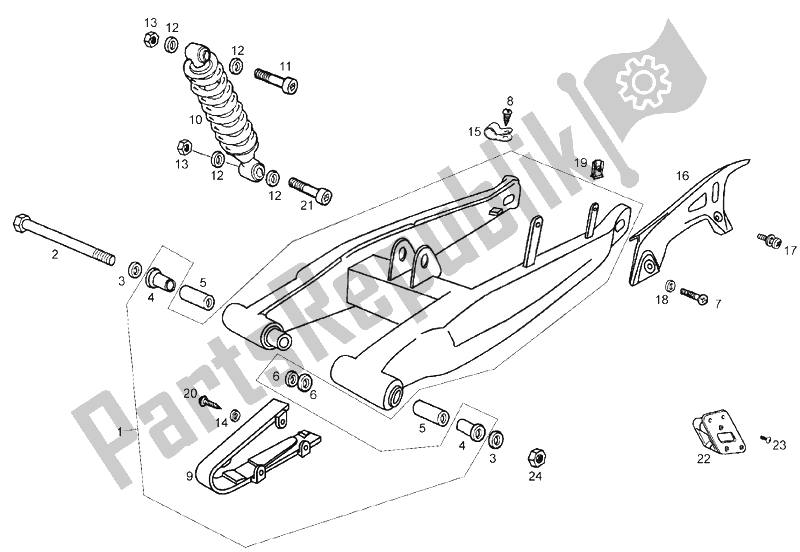 All parts for the Swing Arm - Shock Absorber of the Derbi Senda 50 SM X Trem E2 3 VER 2008