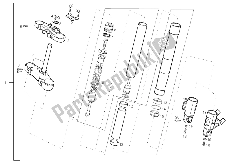 All parts for the Front Fork Sebac of the Derbi GPR 50 Nude E2 2006