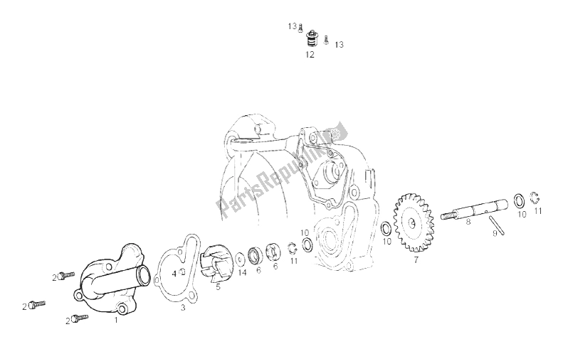 All parts for the Water Pump of the Derbi Senda 50 SM DRD X Treme 2T E2 2010
