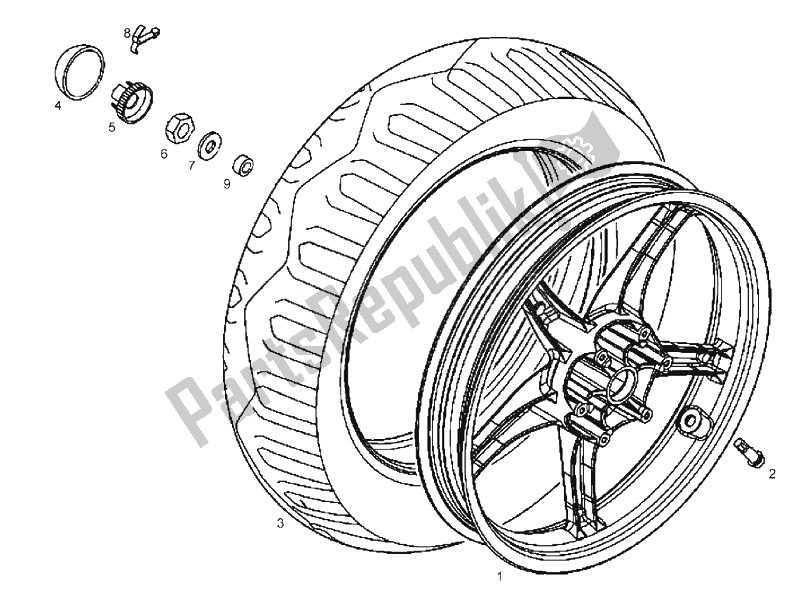 All parts for the Rear Wheel (2) of the Derbi Boulevard 125 CC 4T E3 2008