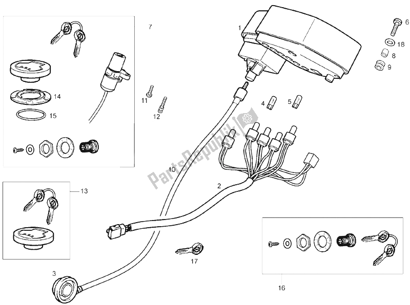 All parts for the Dashboard of the Derbi Senda 125 SM 4T Baja E2 2006