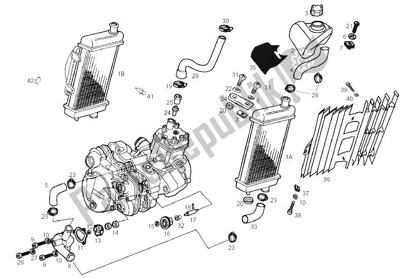 All parts for the Cooling System of the Derbi Senda 50 R X Race E2 3A Edicion 2005