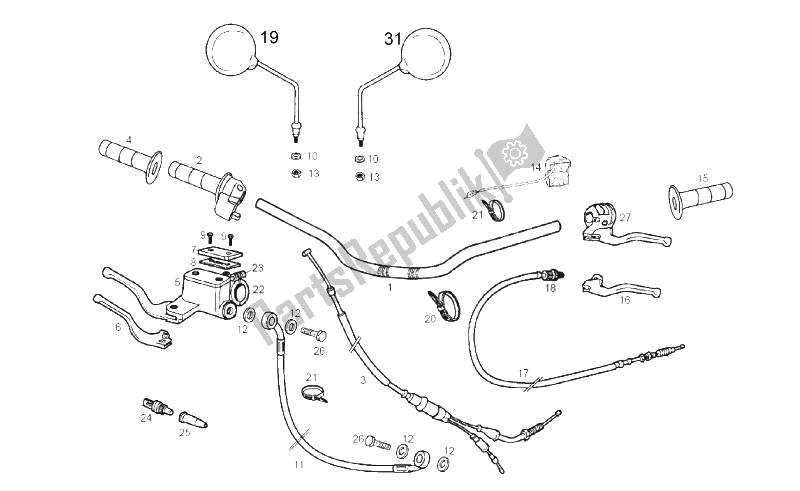 All parts for the Handlebar - Controls of the Derbi Senda 50 SM X Race E2 2 VER 2007
