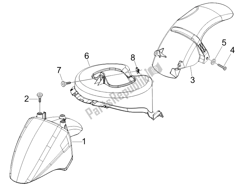 All parts for the Wheel Huosing - Mudguard of the Derbi Boulevard 150 4T E3 2010