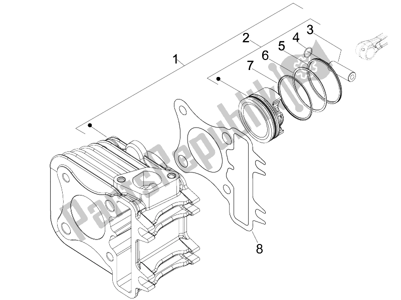 All parts for the Cylinder-piston-wrist Pin Unit of the Derbi Boulevard 100 CC 4T 2010