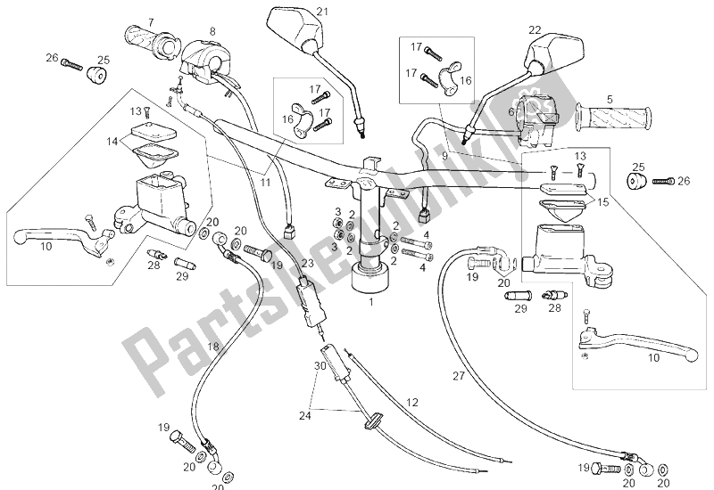 All parts for the Handlebar - Controls of the Derbi GP1 50 CC Race E2 2 VER 2005