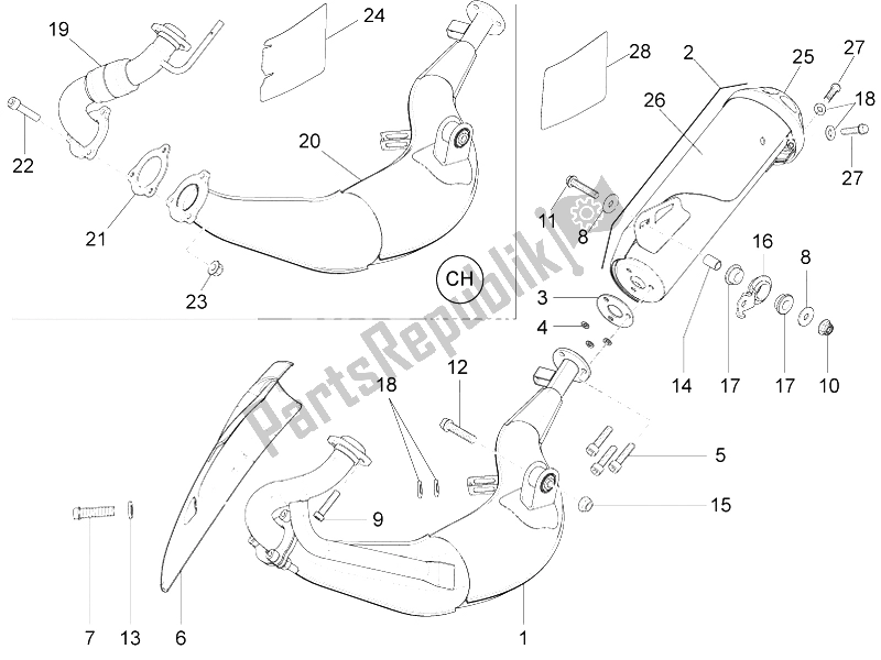 Toutes les pièces pour le Tuyau D'échappement du Derbi GPR 50 2T 2013