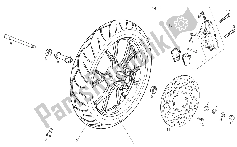 Toutes les pièces pour le Roue Avant du Derbi GPR 50 2T E2 2009