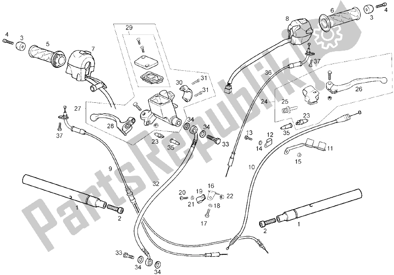 Toutes les pièces pour le Guidon du Derbi GPR 50 2T E2 CH 2010