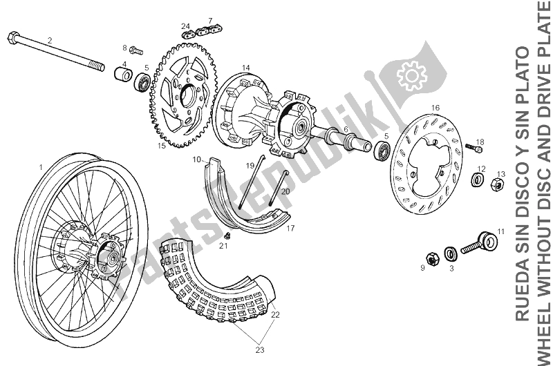 Todas las partes para Rueda Trasera de Derbi Senda 50 R X Race E2 3 VER 2007