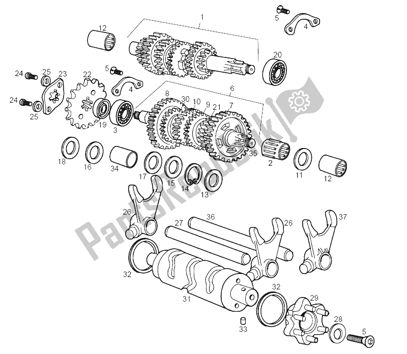 Todas las partes para Caja De Cambios Rh Primario- Lh Final de Derbi Senda 50 R DRD 2A Edicion 2003