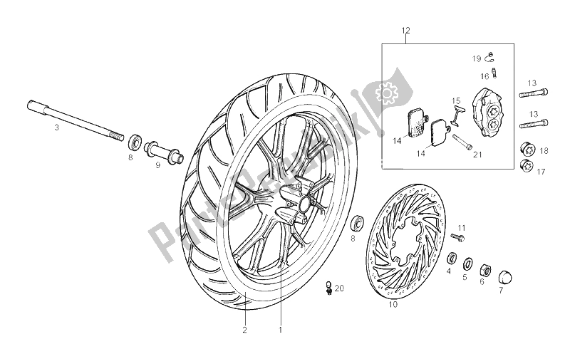 Tutte le parti per il Ruota Anteriore del Derbi GPR 125 Racing R E2 2 Edicion 2004