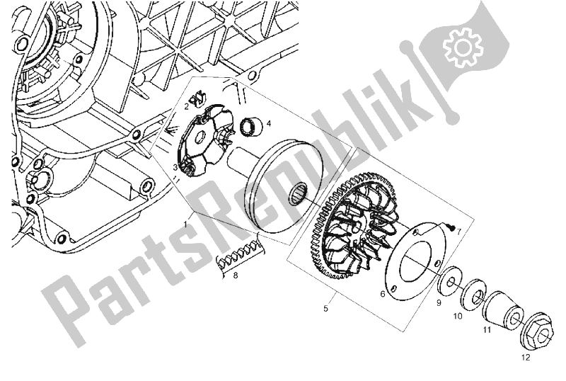 Alle onderdelen voor de Variator (2) van de Derbi Boulevard 125 CC 4T E3 2008