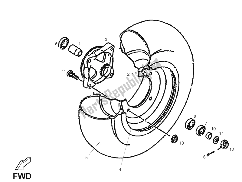 All parts for the Front Wheel of the Derbi DXR 250 CC 2004
