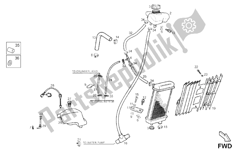 All parts for the Cooling System of the Derbi Senda 50 SM DRD X Treme 2T E2 2010