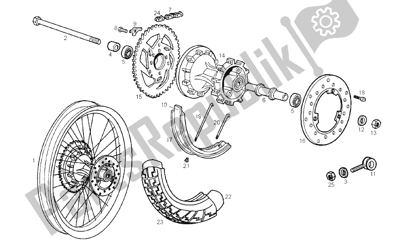 All parts for the Rear Wheel of the Derbi Senda 50 SM X Trem E2 2004