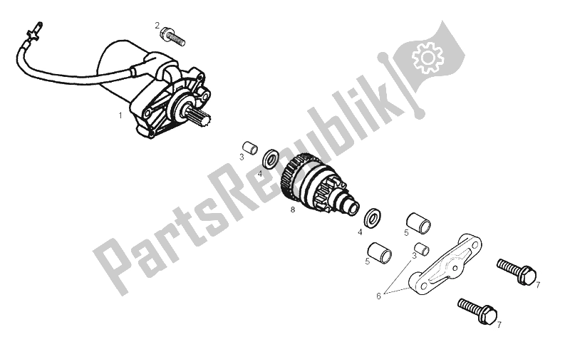 All parts for the Starter Motor of the Derbi GPR 50 Replica Malossi E2 2 VER 2007