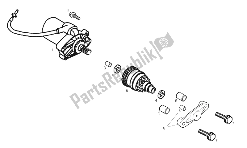 All parts for the Starter Motor of the Derbi GPR 50 Replica Malossi E2 2 VER 2007