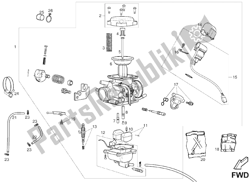 All parts for the Carburettor of the Derbi Senda 125 R SM DRD Racing 4T E3 2 VER 2009