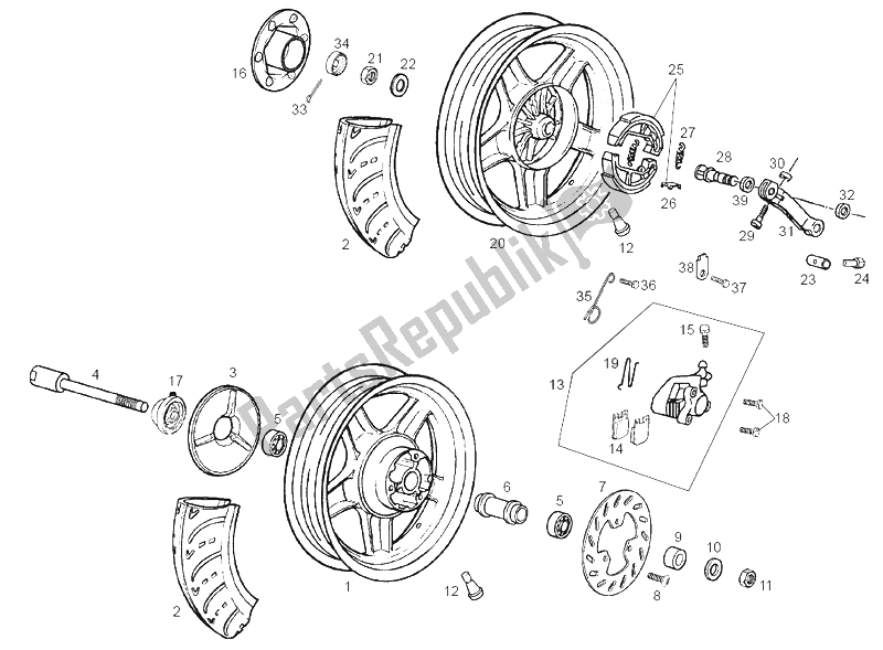 Alle onderdelen voor de Wielen van de Derbi Atlantis Red Bullet E2 50 2003